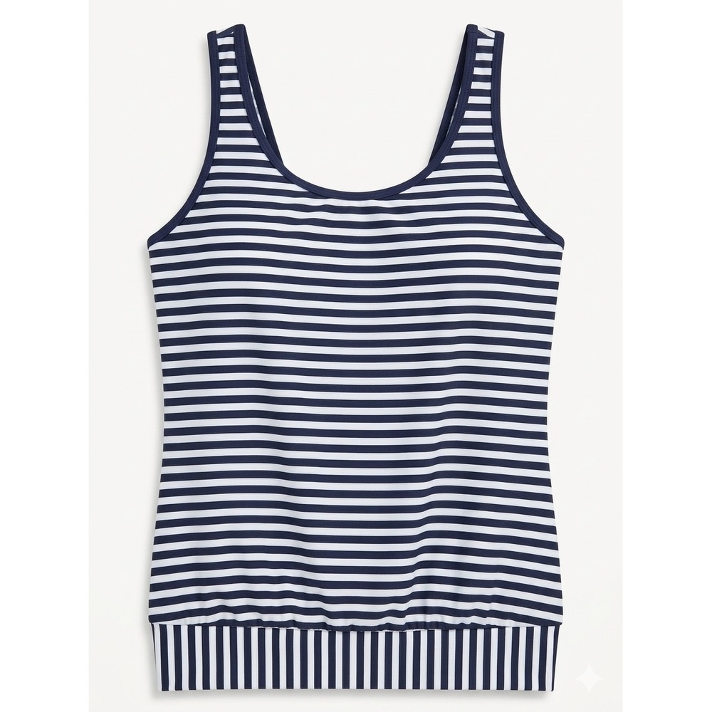 Bikinx Swimwear Tankini Top Womens XL Navy Blue White Striped Blouson Padded NWT